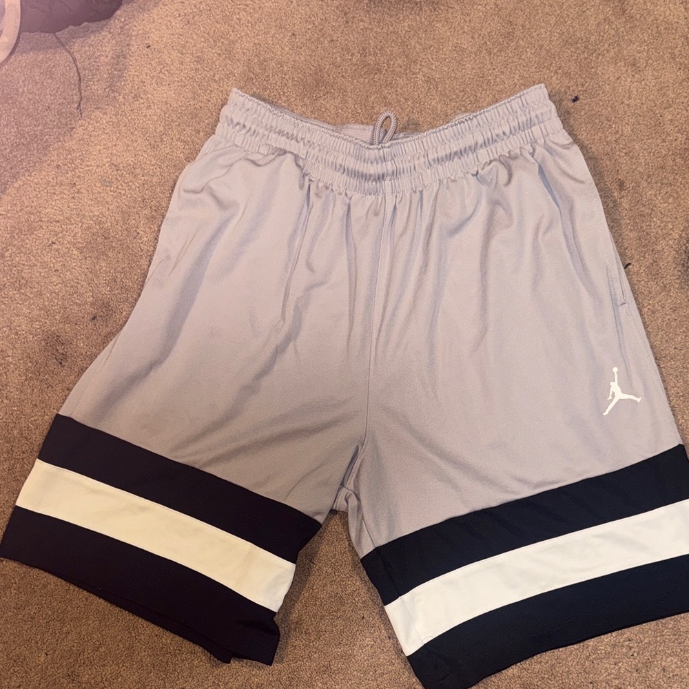 Jordan Light Gray Athletic Shorts with Black & White Hem Stripes
